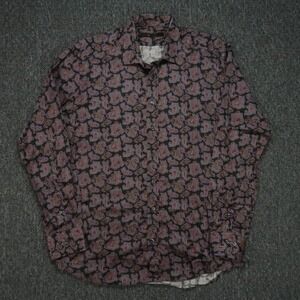 Eton Shirt Men Large 42 Black Purple Paisley Stripe Long Sleeve Button